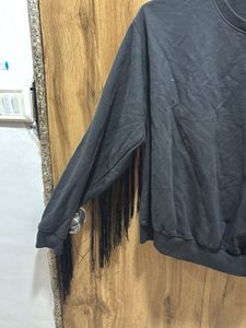 Fringe Detail Black Sweatshirt