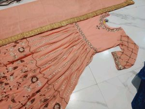 Peach Embroidered Anarkali Gown with Dupatta
