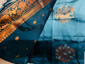 New Elegant Blue &amp; Teal Silk Saree
