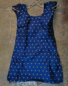 Elegant Blue Kurti with Gold Square Print