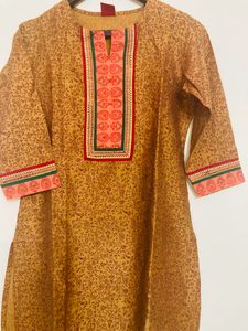 Mustard Chanderi Print Kurta
