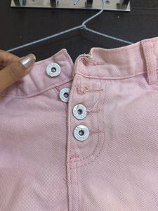 Pink Distressed Denim Shorts