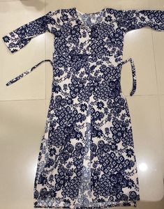 Blue Floral Print Kurta | slit cut