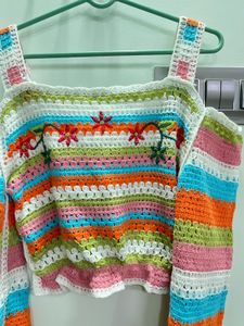Crochet Cold Shoulder Striped Top