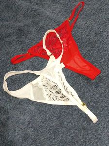 Lace Thong Panties - Red &amp; White Combo