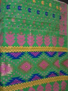 Green woven Bengal Jamdani Saree