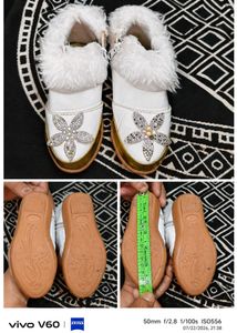 Cute White Furry Flower Girls Shoes