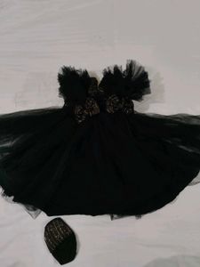 12-24 months Black &amp; Gold Bow Dress with Matching
