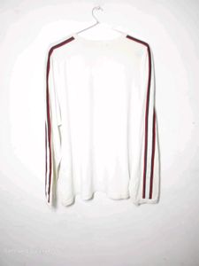 White Long Sleeve T-Shirt with Striped Sleeves