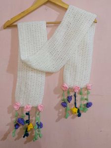 Handmade Crochet Scarf with Flower Embellishments