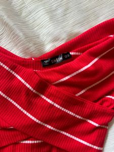 SHEIN Red &amp; White Striped Bodycon Top