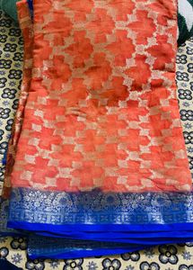 Beautiful Orange &amp; Blue Saree❤️❤️