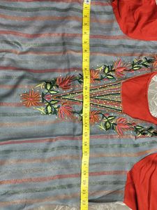 Red Grey Embroidered Suit Set