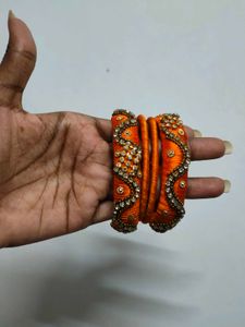 Set of 3 Yellow and orange Silk Thread Bangles