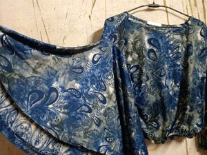 Blue Paisley Print Bell Sleeve Top