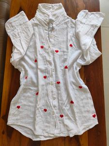 Women white shirt with red heart embroidery
