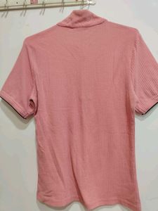 Pink Zip Neck Ribbed Top