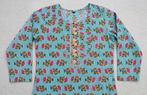 Light Blue Floral Print  short Kurti