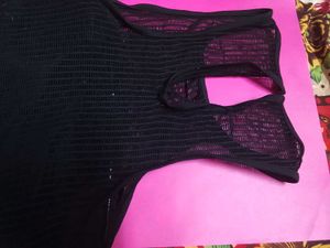 Hot Sheer Striped Black Top  or bodysuit