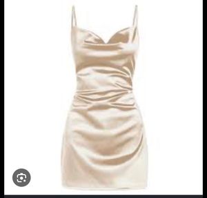 Satin Ruched Cowl Neck Mini Dress