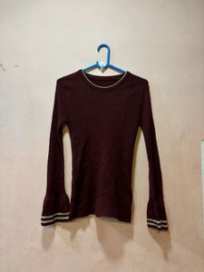 Maroon Bell Sleeve Knit Top