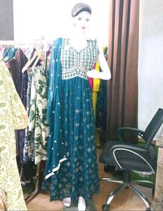 Teal Embellished gown with dupatta