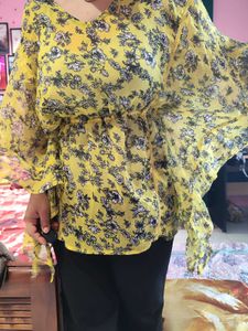 Flowy Yellow Floral Kaftan Top