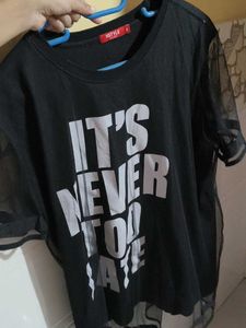 Stylish Black T-Shirt with Mesh Sleeves