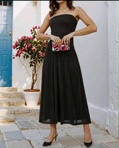 Black Strapless Midi Dress