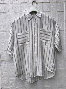 New with tag Korean Striped Button-Up Short Sleeve
