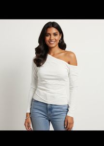 Zara Chic White One-Shoulder Textured Top star⭐️