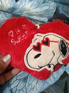 snoopy style cute red heart plush keychain