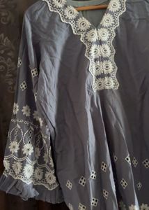 Elegant Grey Kurta with White Embroidery