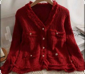 Red Textured Button-Up cardigan