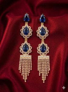 Exquisite Blue Gemstone &amp; Crystal Dangle Earrings