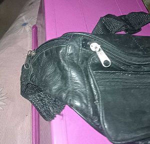 Black Leather Fanny Waist Bag unused