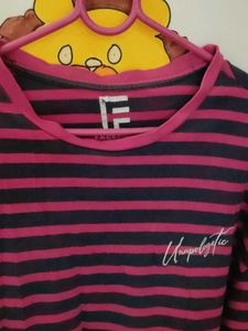 Pink &amp; Navy Striped Long Sleeve T-Shirt