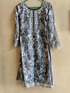 Elegant Grey Embroidered Kurta Set