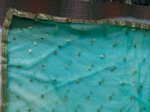 Emerald Green Net Dupatta with Gold Sequin Borders