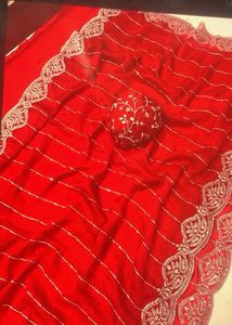 Red Embroidered Saree with Blouse Piece