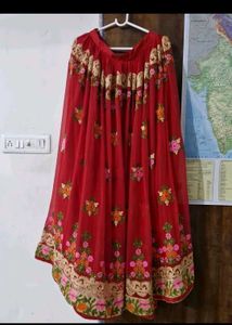 Red Embroidered Ethnic Skirt