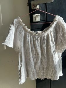 White Off-Shoulder Textured Crop Top