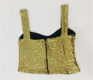 Set Of Gold Sequin Crop Top And Skirt