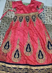 Stunning Pink &amp; Navy Blue Embroidered frock