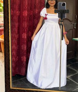 Elegant White Maxi Dress with Puff Sleeves