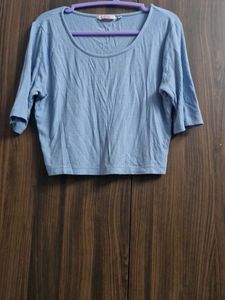 Light Blue Ribbed Cropped Top