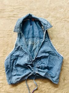Denim Ruched Halter Top