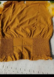 Mustard Top with Floral Sleeve Detail