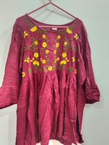 Red Colour Top With Beautiful Flower Design