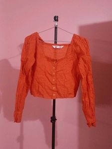 Orange Striped Square Neck Blouse